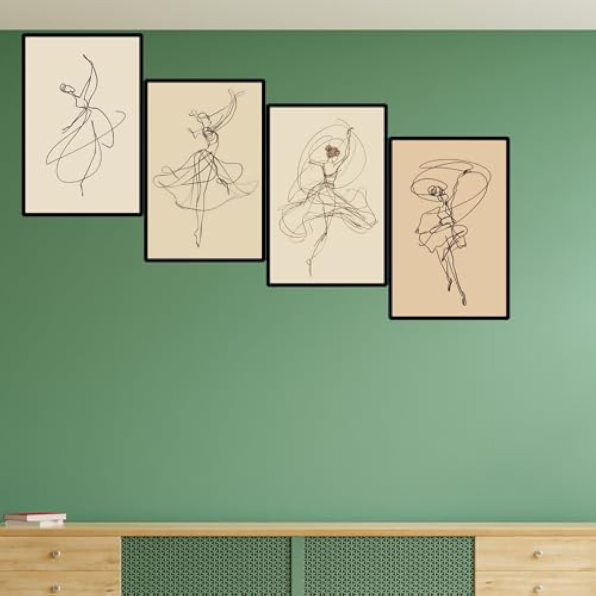 Graceful Dancer Line Art Wall Frames, Set of 4