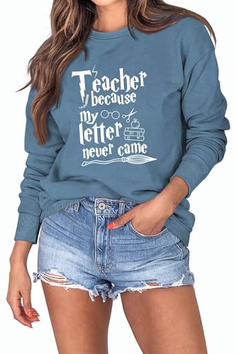 Halloween Teacher Sweatshirt Women Teacher Because My Letter Never Came Funny Long Sleeve Shirt Witch Crewneck Sweater2