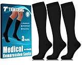 3 Pairs Medical Women Men Compression Socks Knee High 20-30 mmhg Graduated Soft Lightweight Medium Length Leg Medical-grade Long Post Surgery Postpartum Air Travel Recovery Airplane Edema Ted Black