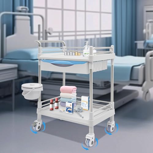 Hilberiazel Rolling Utility Cart, 2 Layers Stainless Steel Utility Rolling Cart, Commercial Office Lab Cart, For Laboratory, Hospital, Dental Use thumb #4