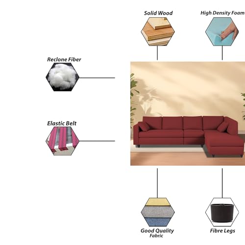 Image of Florian RHS 6 Seater L Shape Sofa Set for Living Room (Maroon Fabric) Premium Fabric Sofa
