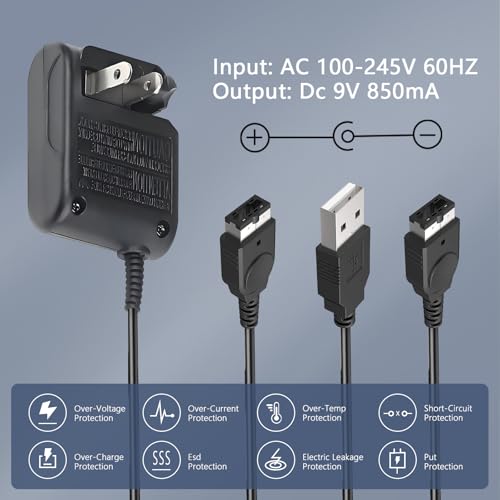 image for Vranzoral Gameboy Advance SP Charger - AC Wall Adapter & USB Charging 