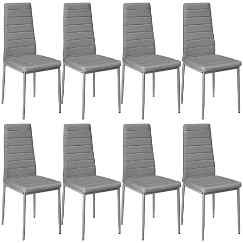 TecTake 800881 Set of 8 Dining Chairs | Kitchen Home Office Furniture | Faux Leather 41x45x98.5cm (Grey)