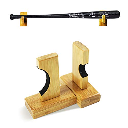 Baseball Bat Display Wall Mount Horizontal, Handmade Solid Bamboo Wood with Felt Liner