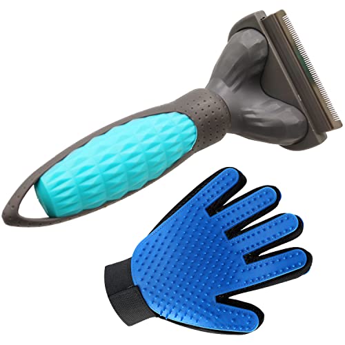 Dog Deshedding Brush and Grooming Glove Set for Dogs and Cats Shedding Hair, Effetively Reduces Shedding by up to 98%