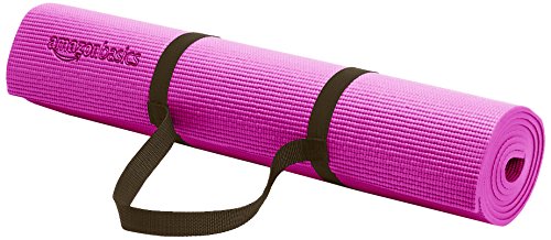 Amazon Basics 1/4-Inch Yoga and Exercise Mat with Carrying Strap, Purple