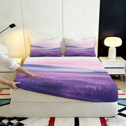 Drap housse antidérapant lavande 200x200 pour matelas fixe - 7