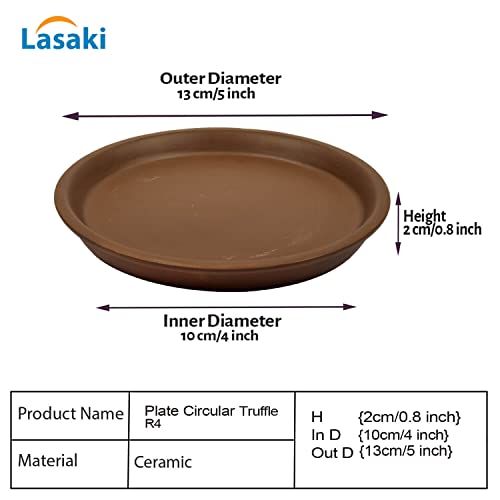 Image of Lasaki Round Ceramic Trays (Plates Saucers) for Pots, planters, Flower, Succulent(Set of 2,Truffle,4 inch) R4(Plants not Included)