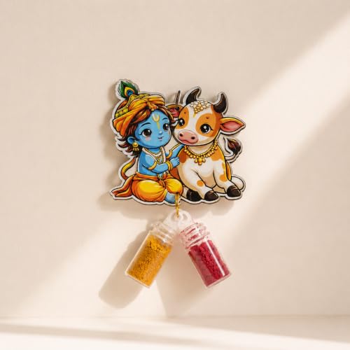 Image of CraftVatika Haldi Kumkum Return Gifts in Bulk Festive Decor, Pasupu Haldi Bottle Krishna Cow Cutout, Thamboolam Return Gifts for Wedding Pooja, Rakhi, Navratri Diwali Gift for Family Friends (15 Pcs)