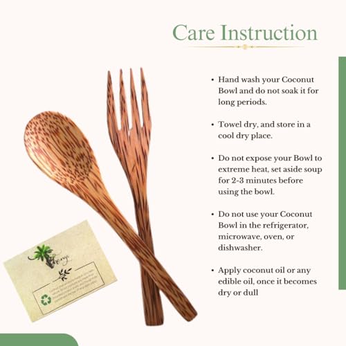 Image of Thenga Coconut Wood Spoon & Fork Set | 100% Natural & Handmade Wooden Cutlery | Eco-Friendly, Durable & Sustainable Dining Utensils for Meals, Salads, Soups & Desserts | Pack of 4 (2 Spoons + 2 Forks)