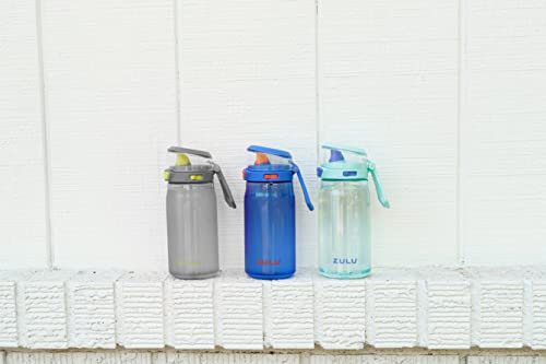 Image of ZULU Kids Flex Tritan Plastic Water Bottle with Silicone Spout, Leak-Proof Locking Flip Lid and Soft Touch Carry Loop for School Backpack, Lunchbox, and Outdoor Sports, Blue, 16 Ounces (Pack of 6)