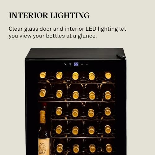 Image of Wine Enthusiast 33-Bottle Compressor Wine Cooler w /Upright Bottle Storage - Freestanding 3.3 Cu. Ft. Wine Refrigerator, LED Digital Control Panel, Energy-Efficient Cooling of 41-64F