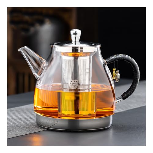Induction Cooker Special Glass Teapot With Cool Handle, Heat Resistant Borosilicate Glass Teapot With Stainless Steel Inner Filter,tea Kettle Stovetop Glass Flower T A-1.4L