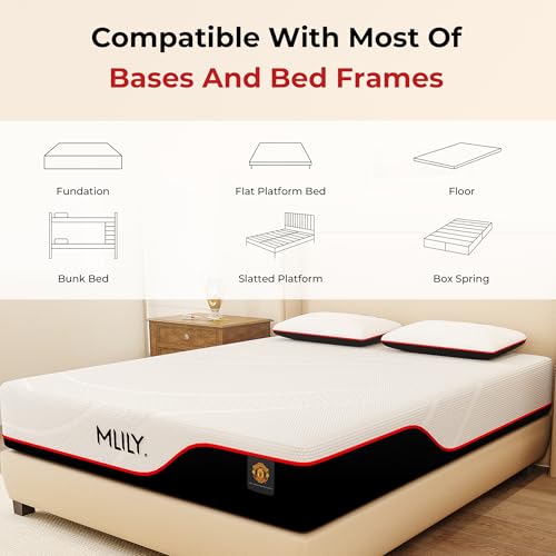 Image of MLILY Queen Size Mattress 12 Inch Memory Foam Manchester United, Medium Feel, Cool Sleep & Pressure Relief, Fiberglass Free, Made in The USA of Certified Safe US Foam and Global Materials, White