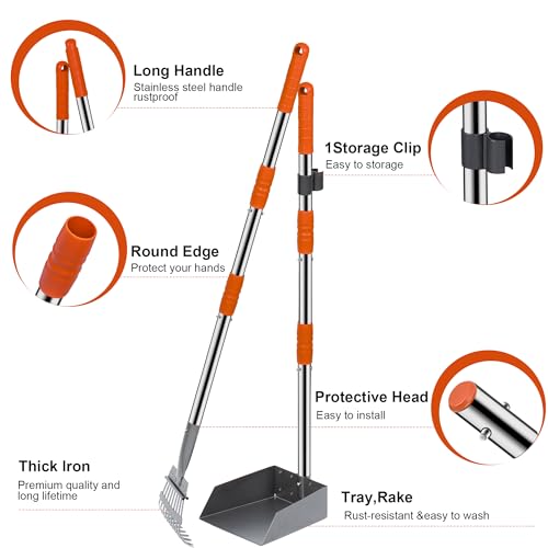 image for Niubya Pooper Scooper for Dogs, Metal Poop Scooper Tray and Rake Set w