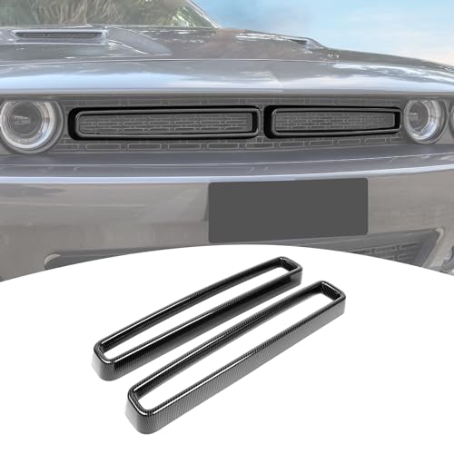 Image of for Challenger Front Grill Mesh Grille Inserts Trim Cover for Dodge Challenger 2015-2023 Black Carbon Fiber Grain Exterior Accessories 2pcs