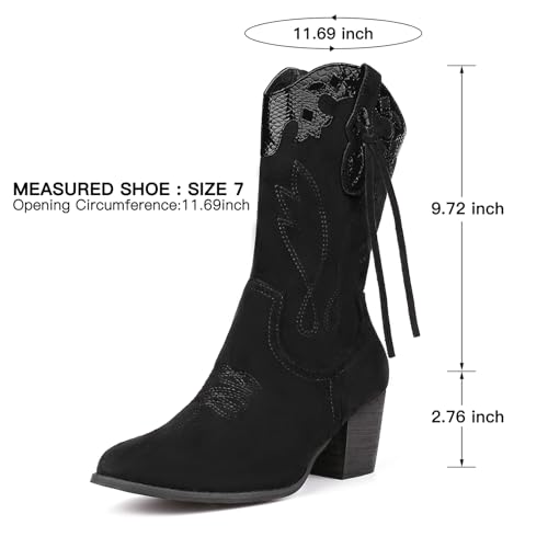 Image of SHIBEVER Cowgirl Boots for Women: Western Mid Calf Suede Boot for Dancing