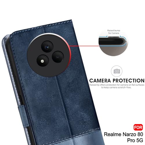 Image of TheGiftKart Flip Back Cover Case for Realme Narzo 80 Pro 5G | Dual-Color Leather Finish | Inbuilt Stand & Pockets | Wallet Style Flip Back Cover for Realme Narzo 80 Pro (Faux Leather, Blue & Sky)