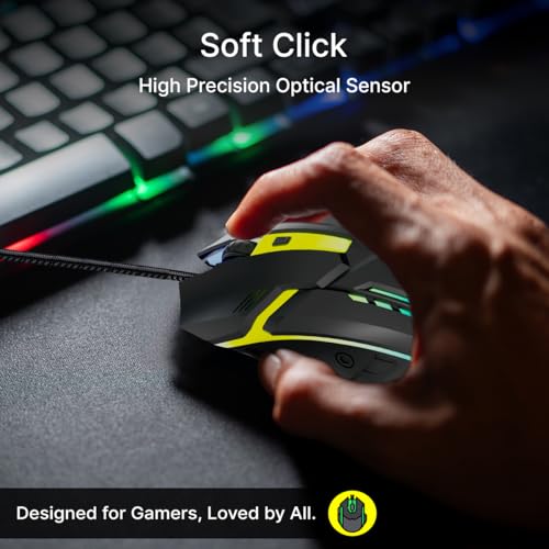 Image of pTron Flick M12 Wired USB Mouse with 4 Buttons, 1600 DPI Optical Sensor, Precision Tracking, RGB Lights, 4 Adjustable DPI, Plug & Play Use, Ergonomic Design, for Windows OS (Black)