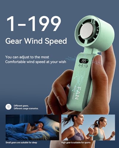 Image of Handheld Portable Turbo Fan with Ice Cooler, Speed (1-199) 5500mAh Rechargeable Personal Fan,[20H Cooling Time] Mini Yet Powerful [20000 RPM] Small Pocket Fans for Travel /Outdoor /Office, Light Green
