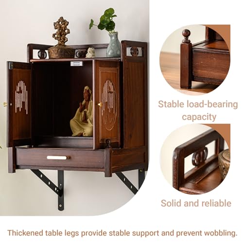 Mesa de altar de buda en madera maciza tallada a mano con cajón extraíble y puertas para sobremesa 5