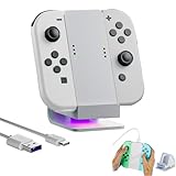 Switch & Switch 有機EL ジョイコン用 充電スタンド Joy-Con コントローラー充 電 対応 収納 一体型 4台同時充 電可能 ジョイコン右/左 急速充 電器 LED充 電指示ランプ付き (纯白)
