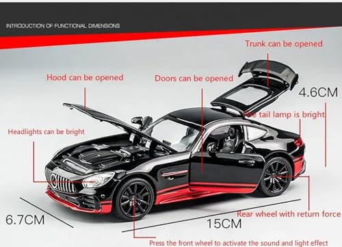 Image of Bebbly 1:32 Scale AMG GTR Mercedes Benz Metal Pullback Diecast Car for Kids with Openable Doors, Sound, Light Effects Toy for Car Enthusiasts (Black, Red)
