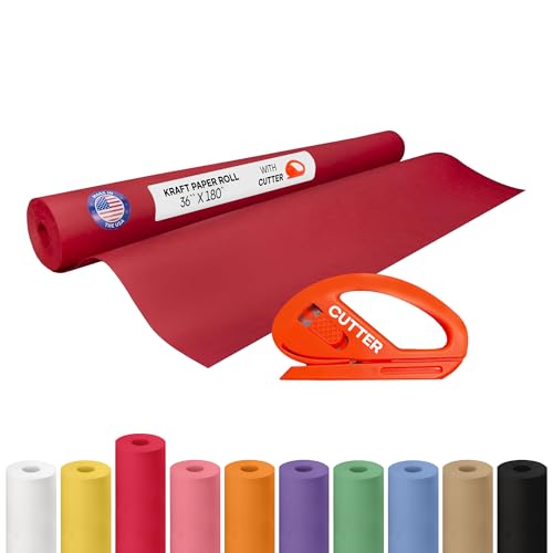 Image of Red Kraft Paper Roll 36 inch x 2160 inch (180 feet) with Cutter - USA-Made Wrapping Paper for Packing, Moving, Shipping & Crafts /Arts - 100% Recyclable Natural Craft Material by IDL Packaging | Wrapping Paper for Packing, Moving, Shipping & Crafts /Arts - 100% Recyclable Natural Craft Material by IDL Packaging