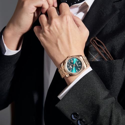 Image of London Fog Oxford Collection Analog Quartz Watch for Men with Round Dial and Stainless Steel Strap, Fluted Metal Case, Day & Date Display, Luminous Hands & Hour Markers & Water Resistant