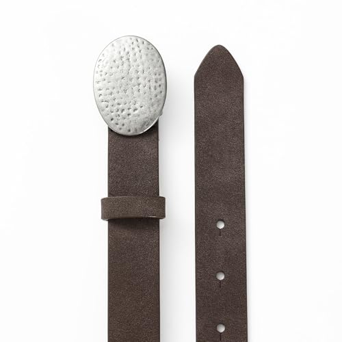 Women’s Suede Leather Belt Dark Brown Boho Waistband with Silver Round Buckle for Dresses, Jeans, Coastal Styling3