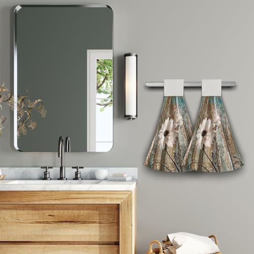Giwawa-2Pcs-Rustic-Daisy-Flower-Kitchen-Hand-Towels-Vintage-Wooden-Board-Hanging-Tie-Towels-with-Loop-Hook-Soft-Vintage-White-Flower-Rustic-Barnwood-Dishcloths-for-Bathroom-Washroom-Guestroom-Hotel Giwawa 2Pcs Rustic Daisy Flower Kitchen Hand Towels Vintage Wooden Board Hanging Tie Towels with Loop Hook Soft Vintage White Flower Rustic Barnwood Dishcloths for Bathroom Washroom Guestroom Hotel