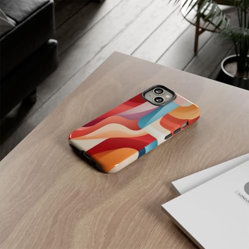 Coque iPhone 14 rigide brillante motif abstrait formes incurvées colorées