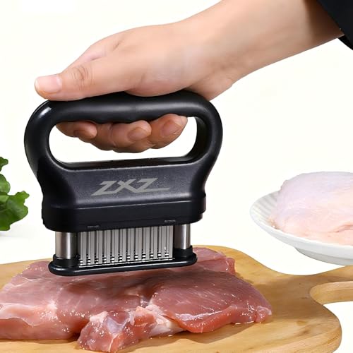 ZXZ Meat Tenderizer Tool - 48 Ultra Sharp Stainless Steel Needle Blades, Ideal for Kitchen, BBQ & Marinade Tenderizing Black