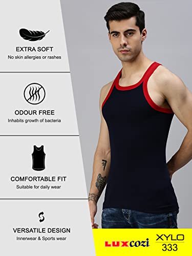 Image of Lux Cozi Men Pack of 3 Pure Cotton Assorted Gym Vest (Size :