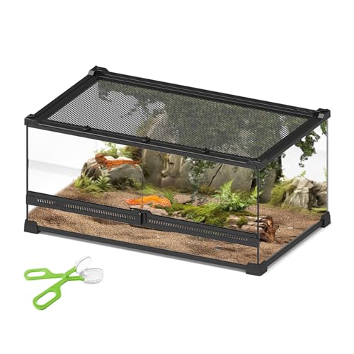 AIYOI 爬虫類 ケージ 飼育ケース レオパ ケージ グラステラリウム【給餌と清掃用多機能クリップを贈る】組立不要 両開きガラスケース リクガメケージ 餌やりが便利 脱出防止 亀 テラリウム トカゲ ヘビ ヤモリ 蜘蛛 爬虫類飼育ケージ 両生類飼育ケージ保育園 学校 会社 展覧 お手入れ簡単(50<em>30</em>25cm)