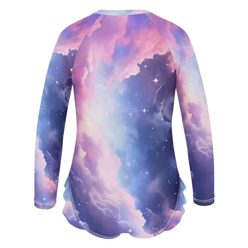 ALAZA Toddler Swimsuit Girl Bathing Suit Swimwear Rash Guard Cloud Purple Long Sleeve 3T3