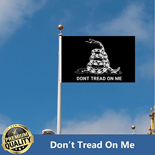 Dont Tread On Me Gadsden Flag 3X5 Outdoor Double Sided- Libertarian Tea Party Coiled Rattle White Snake Black Flags Heavy Duty 3 Ply Banner With 2 Brass Grommets #TOP5
