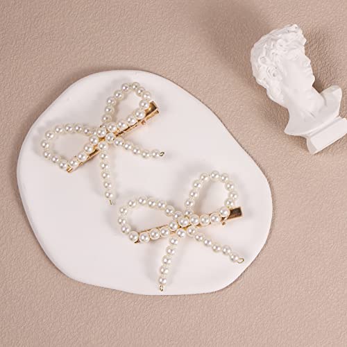 2Pcs White Pearl Hair Claw Clips For Women Girls, Non Slip Jaw Hair Clamps, Bowknot Hair Styling Clips, Gift For Mom, Back To School Outfit, Kawaii Hair Accessories #TOP2
