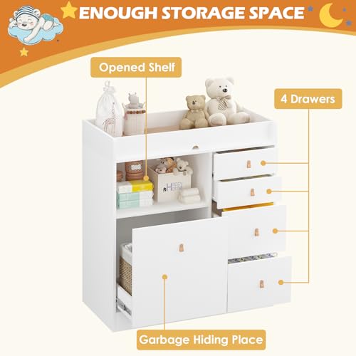 Timechee Baby Dresser Changing Table, Modern Nursery Dresser with Drawers, Storage Shelves, Diaper Changing Station for Nursery Room,Bedroom,Kids Room (White) - Thumbnail 4