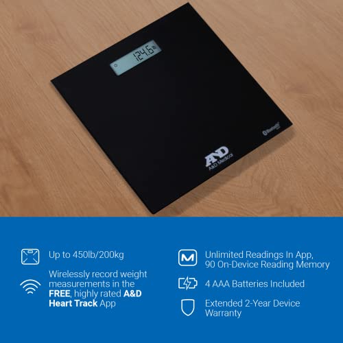 A&D Medical Wireless Connected Weight Scale, Black (UC-352BLE)