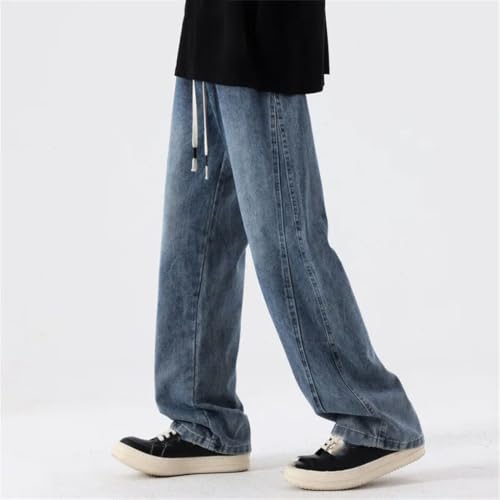 Men's Wide-Leg Baggy Denim Pants Drawstring Straight Jean Trousers Lightweight Breathable3