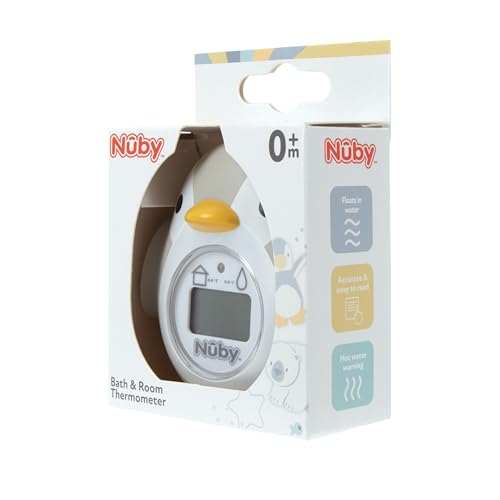 Nuby - Termómetro de baño para bebés con forma de pingüino - Pantalla fácil de leer - Sin BPA - Gris - Apto a partir de 0 meses