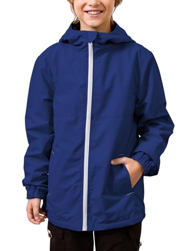 Wyeysyt Boys Rain Jackets Waterproof Hooded Fleece Raincoats Lightweight Windbreakers Jackets for Kids(Navy-9Y)