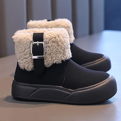 IWIHMIV Girls Short Boots Girls Thick Sole Leather Ankle Booties Thickened Soft Bottom Warm Cotton Boots With Zipper4