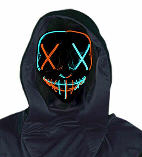 Halloween Creepy LED Purge Mask - Scary Light Up Glowing Mask EL Wire Cosplay Costume Mask For Masquerade Carnivals Raves