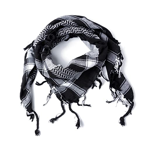 ROCK DADDY Estd 2000 ROCK HARD CLOTHING Halstuch Kopftuch Shemagh Palituch Taktischer Arabischer Arafat Schal Dreieckstuch Palästinenser PLO 100% Baumwolle (Schwarz/Weiß 150x200cm)