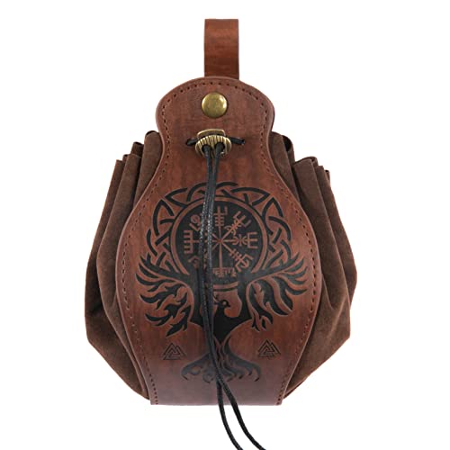 Bourse Vintage en Cuir avec Boussole Viking - Sac de Ceinture, Porte-Monnaie Médiéval, Sac à Clés Rétro pour Tir à l'Arc, LARP - Accessoires pour Homme...