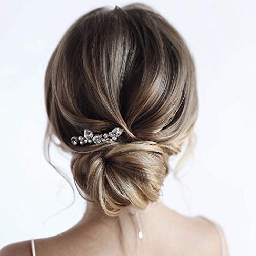 Jeairts Crystal Bride Wedding Hair Comb Headpiece Silver Pearl Side Combs Bridal Headdress Decorative Hair Accessories for Women and Girls