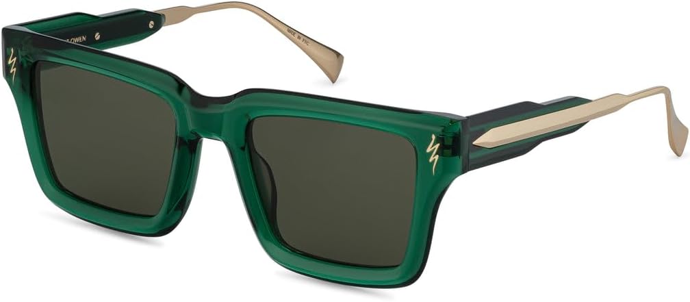 SAINT OWEN Óculos de sol Lucid – Armação retangular grande com acetato italiano, Esmeralda
