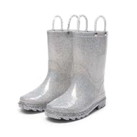 DREAM PAIRS Kids Rain Boots Glitter Boys Girls with Easy-on Handles Sparkly Waterproof Boots Outdoor Playing Rain Boots Unisex-Child,Size 4 Big Kid,Silver,KKEMRB2501